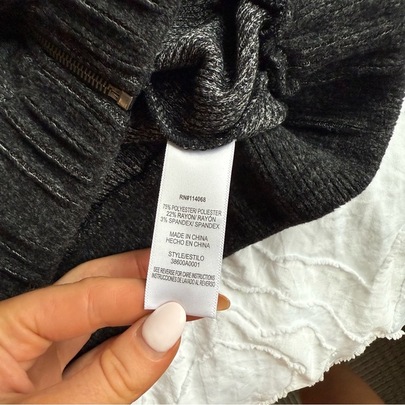 Ten Sixty Sherman Black Grey Ribbed Zip Up Sweatshirt Elastic Waist - Picture 7 of 8